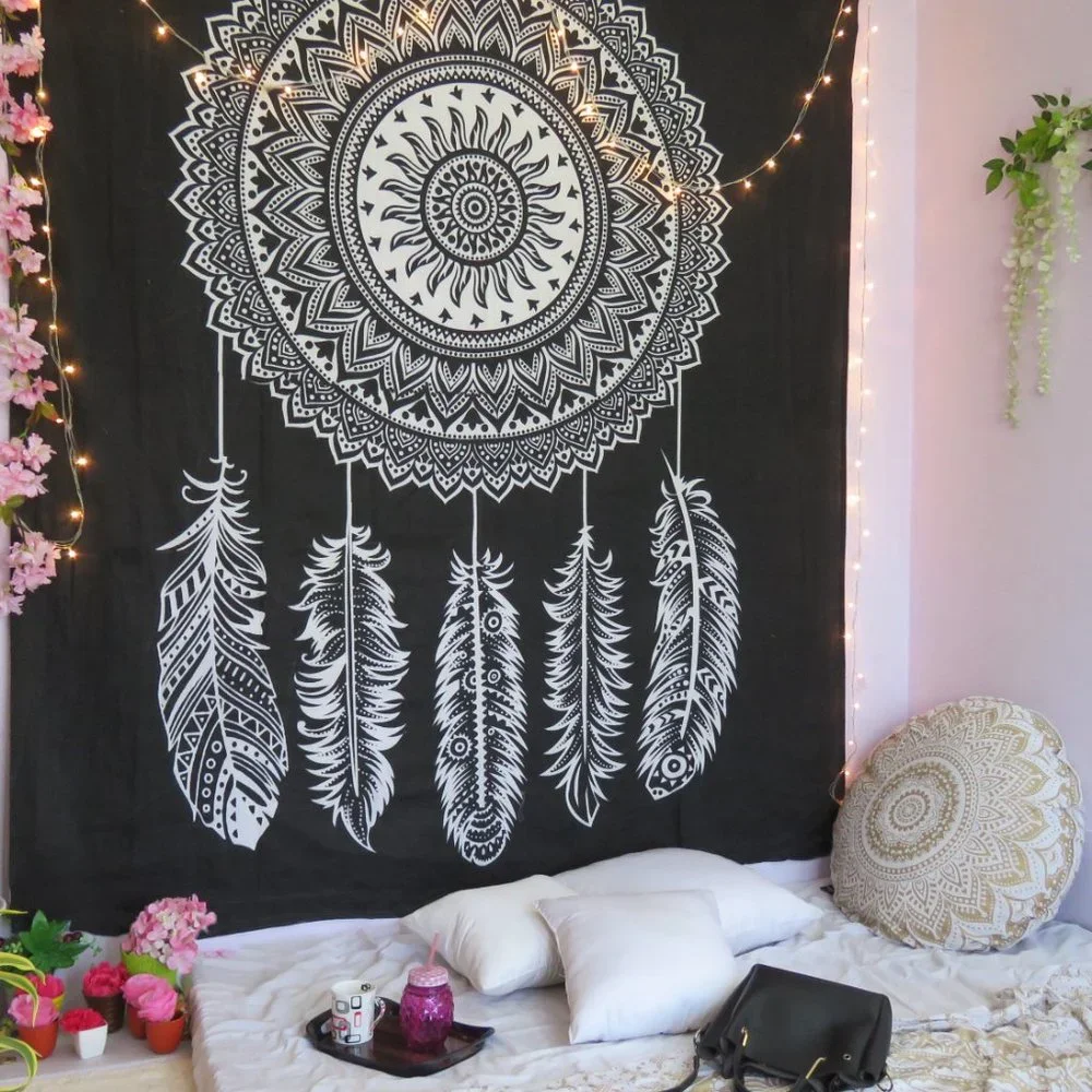 Oussum Black & White Mandala Wall Décor Bohemian Tapestry for Bedroom Decoration